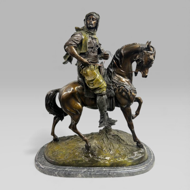 Antique French Bronze Sculpture Arab Horseman After Barye & Guillemin, 75 cm - Image 4